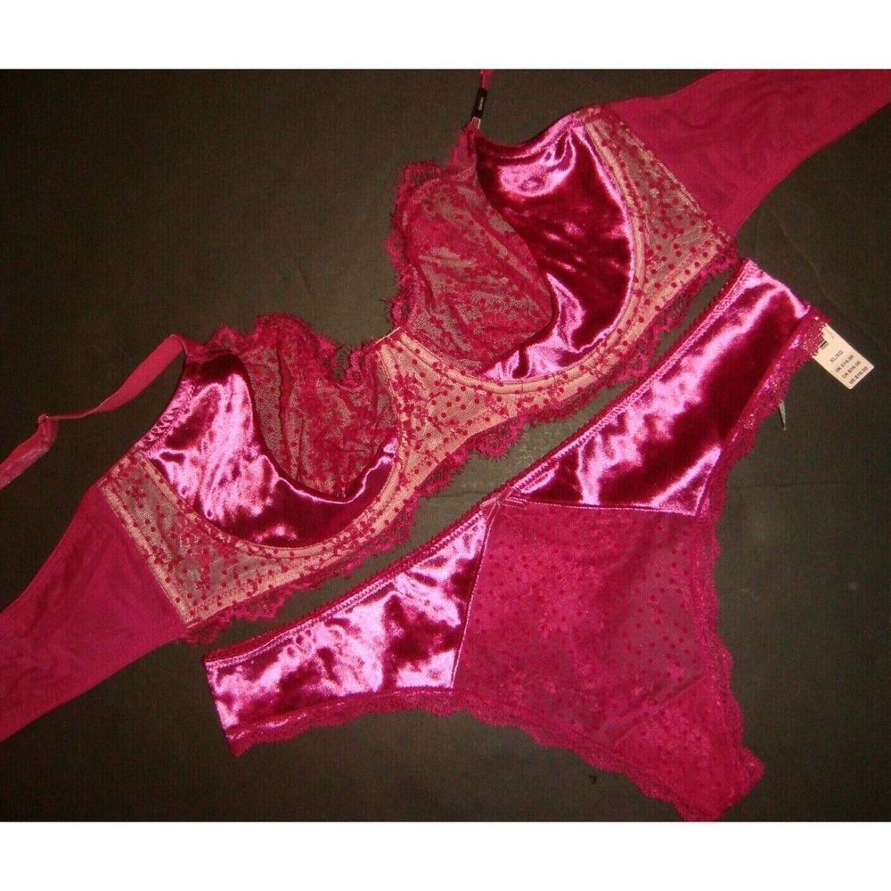 Victoria's Secret unlined 36C,36D BRA SET XL thong MAGENTA fuchsia pink velvet